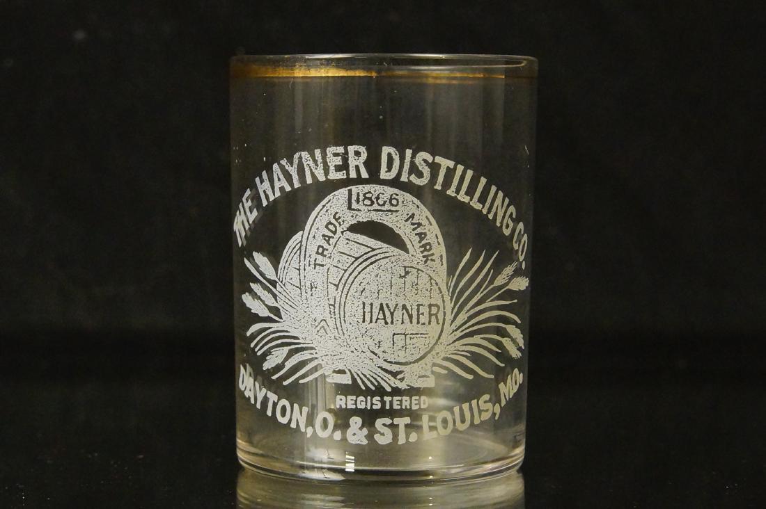 Antique Hayner shot glass - St Louis MO.: 1880's, writing remains in excellent condition, glass measures approx 2.5" H Provenance: The Kasman Native American & Western Collection, Ventura County, California.