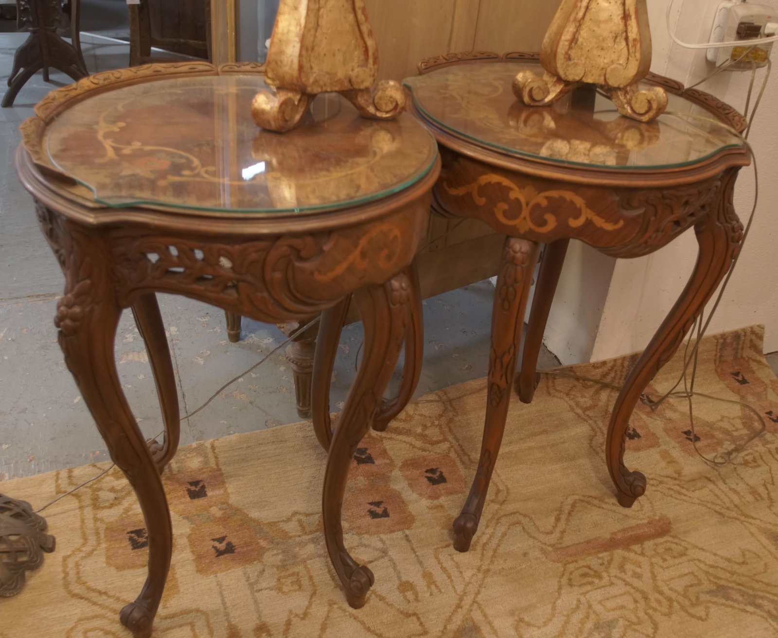 Inlaid Two Lamp and coffee table ensemble: Inlaid Two Lamp and coffee table ensemble
