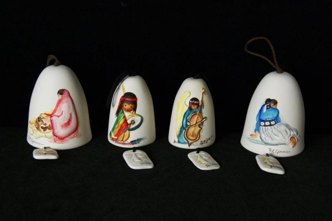 4 - Ceramic RC Gorman & DeGrazia bells: 4 - Ceramic RC Gorman & DeGrazia bells
