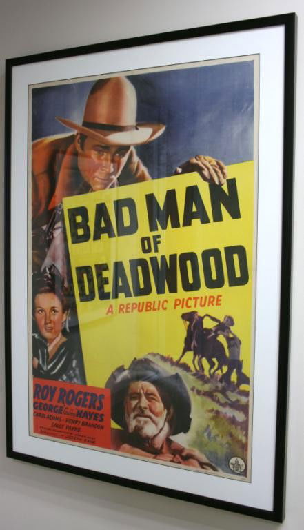 Roy Rogers "Bad Man of Deadwood" 1941 Poster Vintag: Roy Rogers "Bad Man of Deadwood" 1941 Poster Vintage full sheet. Very Good - Excellent Condition - Nearly Flawless. Professionally Framed with UV Glass. Linen backed. Museum Quality Vintage Poster
