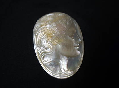 A. L. Park carved mother of pearl oval pendant: ca 1948