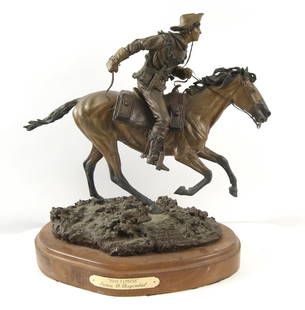 James Regimbal bronze "Pony Express": measures 15.25" x 17"