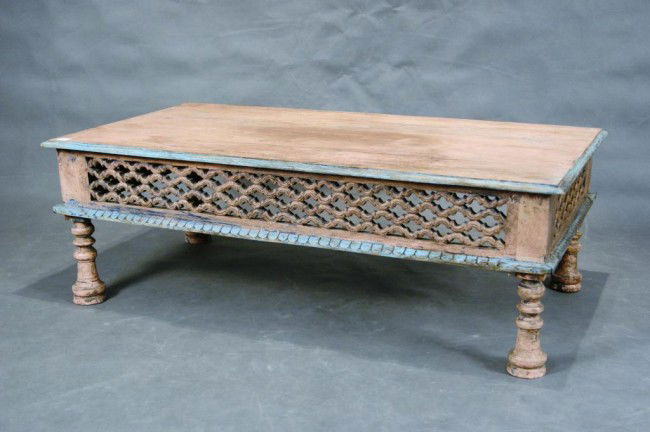 Mexican Carved Coffee Table With Rustic Paint