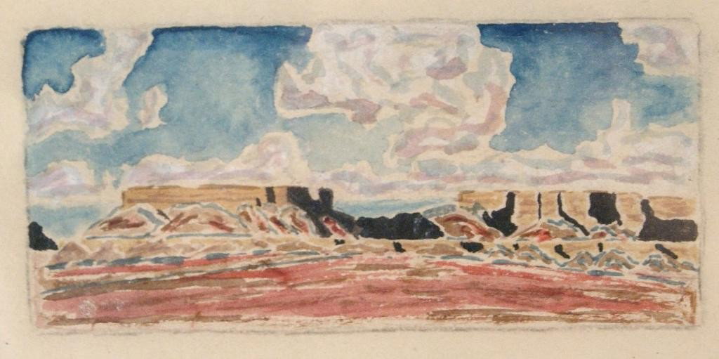 Attributed to Maynard Dixon (1875-1946) watercolor: Attributed to Maynard Dixon (1875-1946) watercolor 3.25" x 7.25" watercolor signed lower left. Important traditional and modern painter interpreting Western life, muralist, illustrator. Dixon was desc