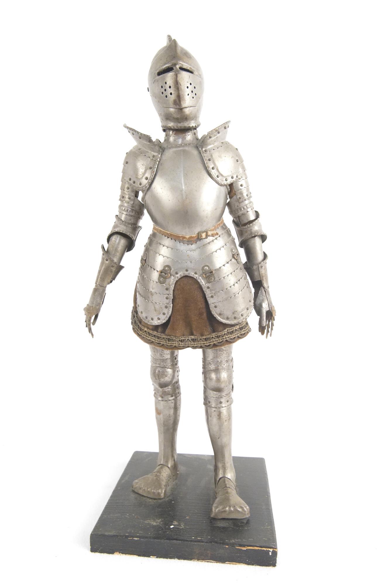 Antique Miniature armor civil war period: A Continental hand made Leather body with armor finely constructed miniature suit of armor measures 21.25" x 7.5" 7.5"