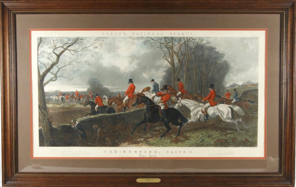 Hunting Lithograph 1852 -20.4" x 41": J.F. Herring Sr. pulled from the original plate Titled: Fox Hunting, Plate 4, the Kill. Engraved by J. Harris, with Certificate of Authenticity from Duncan & Son Galleries Piccadilly, London