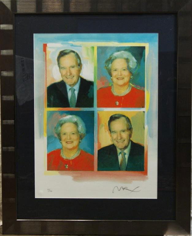 Peter Max signed litho - limited edition 21/100: President & Mrs George Bush Sr. has seal of blind stamp 2001