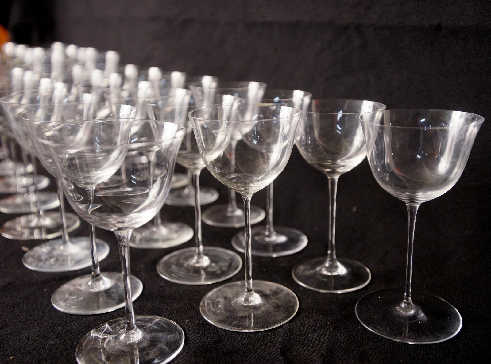 Fine rare Crystal stemware: Rare very thin crystal stemware set with wine's water's & champagnes approx. 35 pieces Provenance: Montecito California Collection