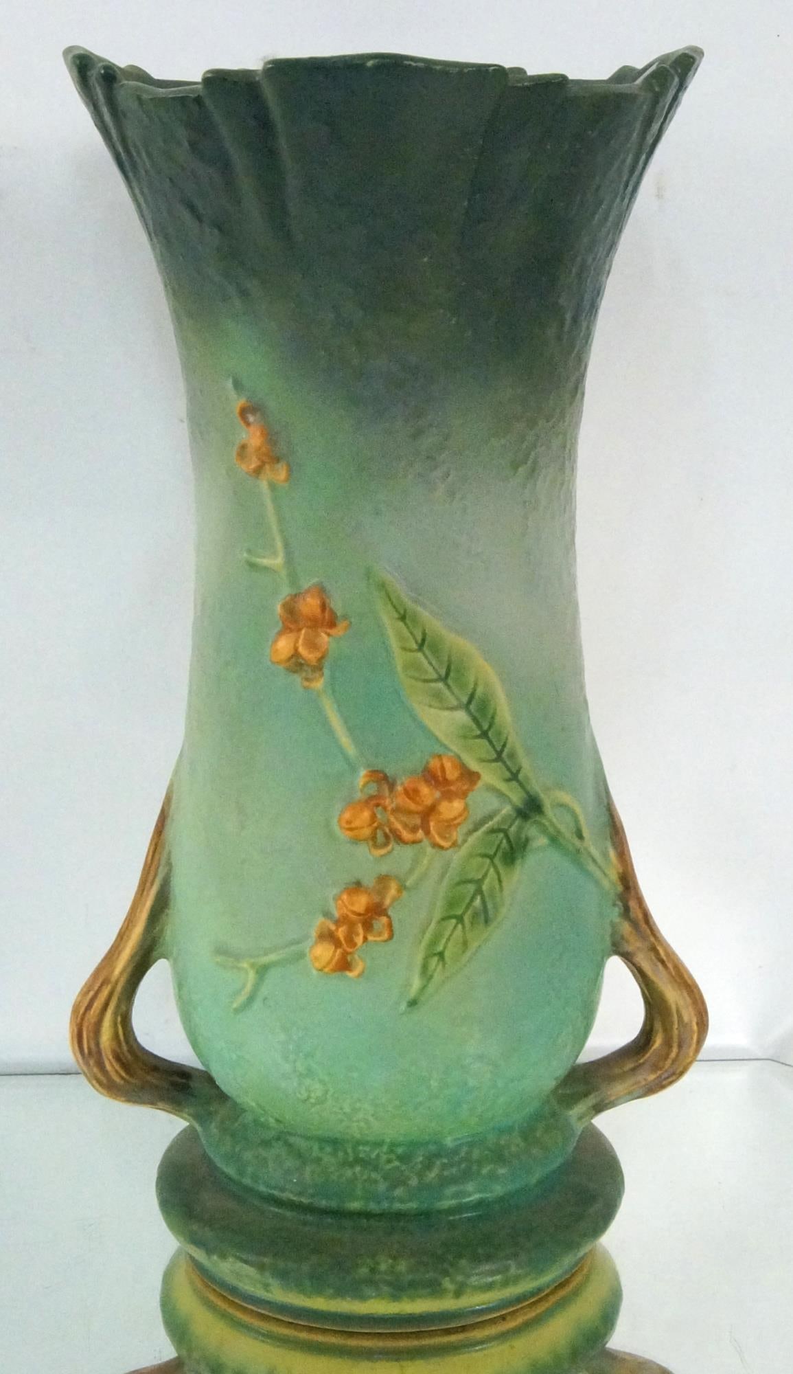 Roseville "Bittersweet" tall vase - blue: 14.25" x 8" diam - Provenance: Barbara Lindgren life time collection