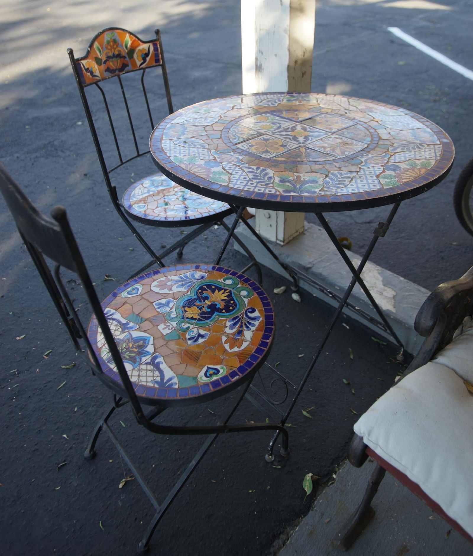 Tile Top Bistro Table & 2 Chairs Mosaic Work Auction