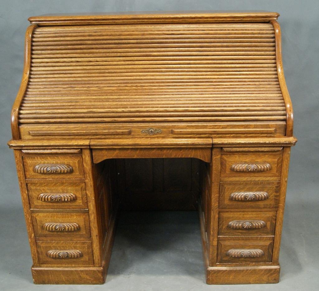Fine Roll Top beveled panel oak roll top Desk: 54" restored in 1980 excellent finish