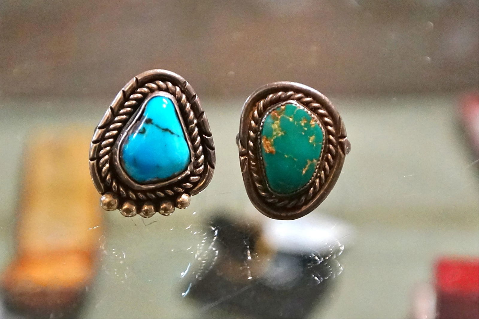 Two Vintage Navajo Silver and Turquoise Rings (1 of 5)