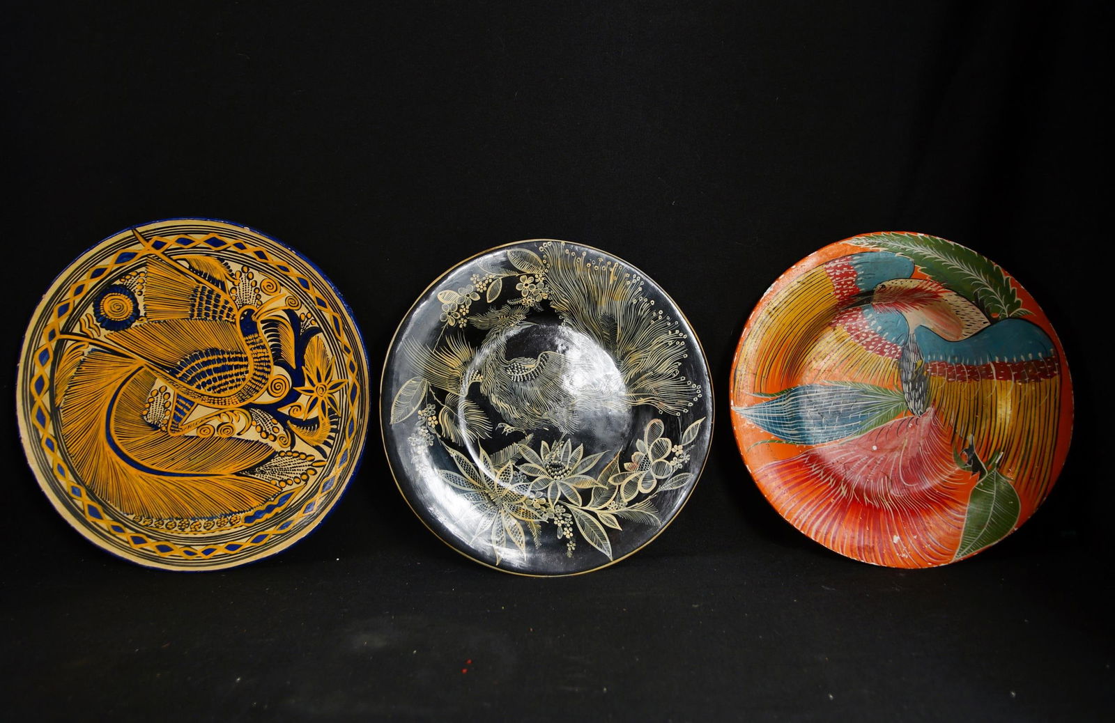 3 Vintage Mexican Burnished Ware Tonala Chargers (1 of 6)