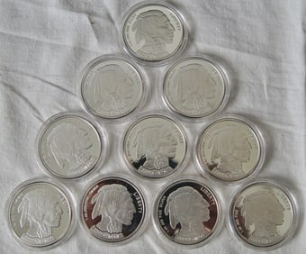 10 Indian Head Buffalo 2002 Silver 1 troy oz coins