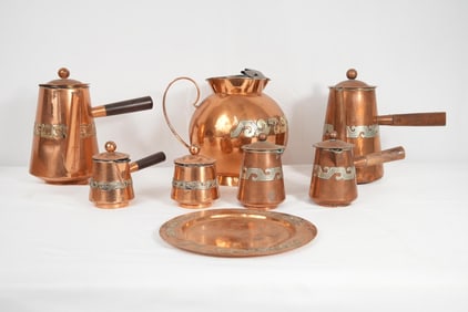 Taxco "Artesanias" Silver over Copper Tea Service