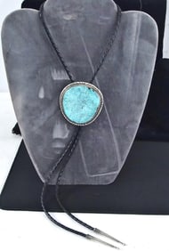 Navajo Large Turquoise& silver bolo tie by Begay