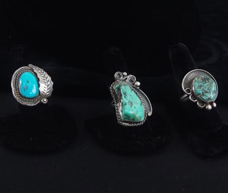 Three Old Pawn Navajo Turquoise rings