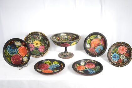 Vintage Mexican hand painted wood salad set