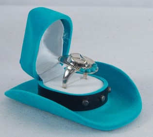 A Sterling & Turquoise 'Cowboy Hat' Ring and Box