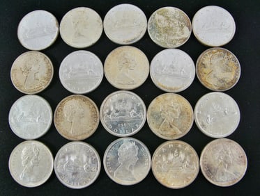 Twenty Unc. 1965 Canadian .999 Silver Dollars
