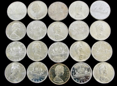 Twenty Unc. 1966-7 Canadian .999 Silver Dollars