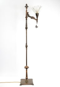 Art Deco Wrought Iron floor lamp with glass shade