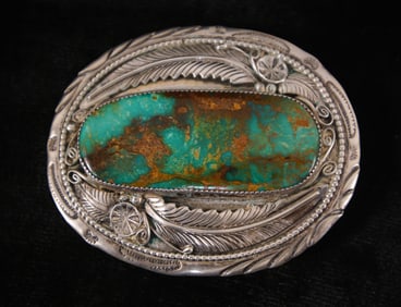 Royston Turquoise Navajo Belt Buckle with feathers