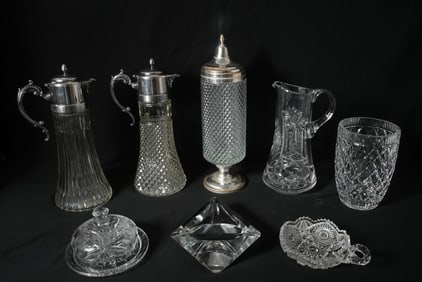 9 pcs Cut & pressed Glass - pitchers, vessels...