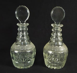 2 Antique Crystal cut glass decanters
