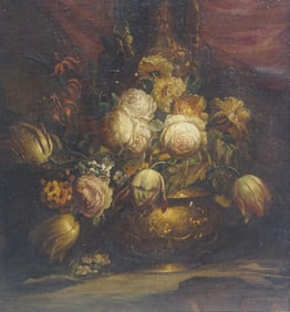 19th c. Oil on Canvas Stillife with Roses