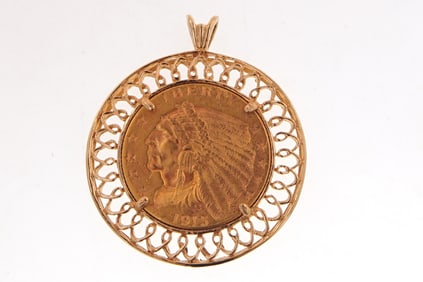 18kt Gold Pendant & 1915 $2.5 Indian Head coin