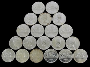 Twenty 1961 Canadian .999 Silver Dollars BU