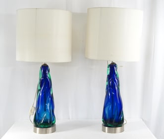 Pair of Monumental blue Murano Glass lamps