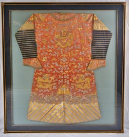 Chinese Golden Silk Robe in presentation frame