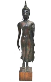 Antique Bronze Walking Sukhothai Buddha
