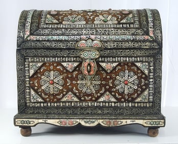 Moroccan Inlaid Silver and Bone Domed Coffer