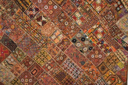 Vntg Bohemia India mirrored & embroidered tapestry