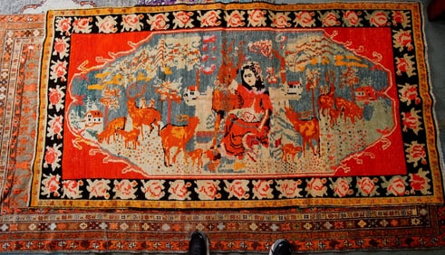 Caucasian Pictorial rug with silk highlights