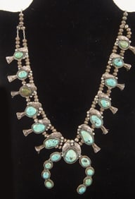 Navajo Silver turquoise Squash blossom necklace