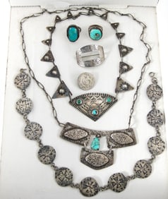 Native and Art necklaces, turquoise rings