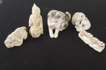 Five Antique Japanese Carved Netsuke's