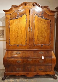 19th c. Flamed Mahogany Bombay Claw Foot Cabinet