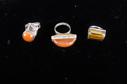 3 Tuareg cornaline agate and amber rings