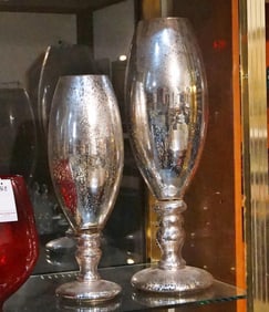 Two Large Mercury Glass Urns