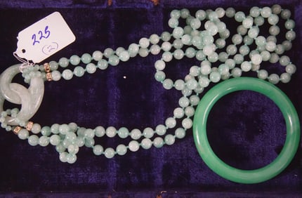 Chinese Jade Necklace and Bangle Bracelet