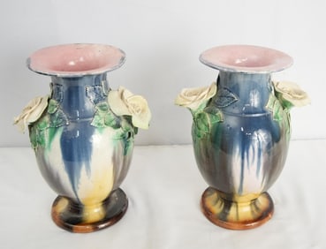 Pair Polychrome Faience De Flanders Pottery Vases