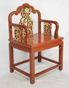 Antique Chinese Arm chair Red and gold Lacquer