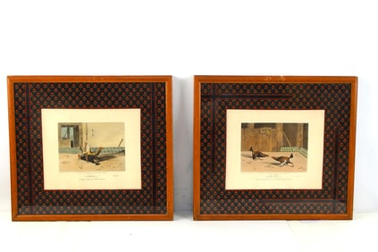 Set of three Antique Cockfighting lithographs