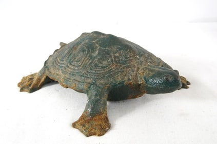 Antique Cast Iron Green Painted Turtle Doorstop