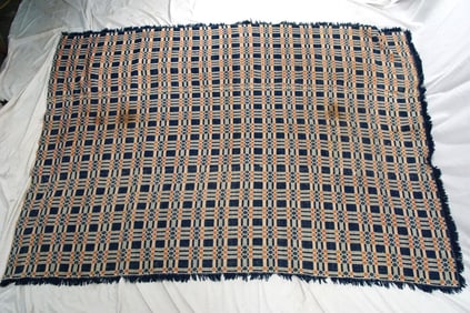 Antique early American blue/white coverlet